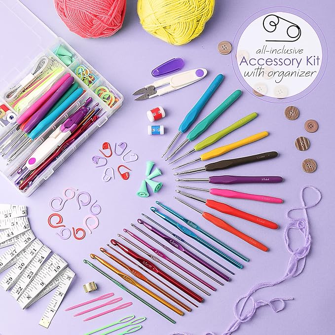 Hearth & Harbor Crochet Kit 80 Piece with 2500 Yards Assorted Yarn Kit, Ergonomic Hooks, Crocheting Instruction, Knitting & Crochet Supplies - Beginner Crochet Kits for Adults, Ideal for Amigurumi