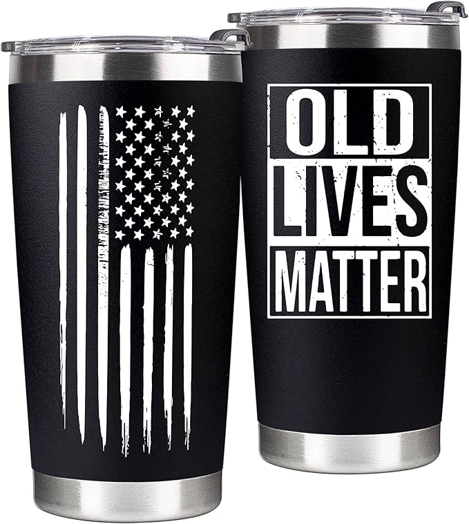 Gag Christmas Gifts for Men, Dad from Daughter, Son - 30th, 40th, 50th and 60th Birthday Gifts for Men, Grandpa - Funny Old Man Gift, Old Lives Matter Tumbler 20oz