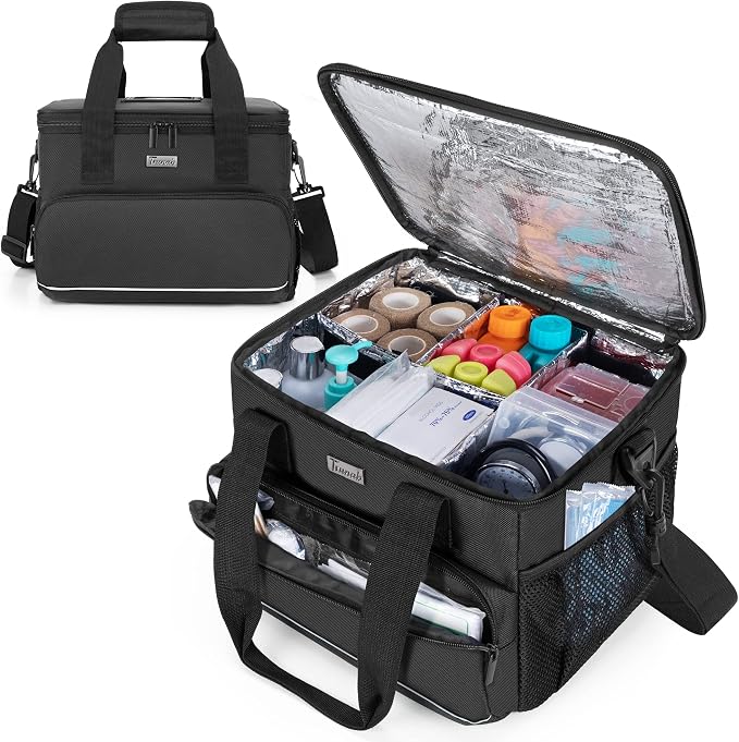 Trunab Insulated Medical Bag with Dividers, Medicine Pouch, Black | Empty Bag for Custom Setup, Ideal for Home, Travel and Camping