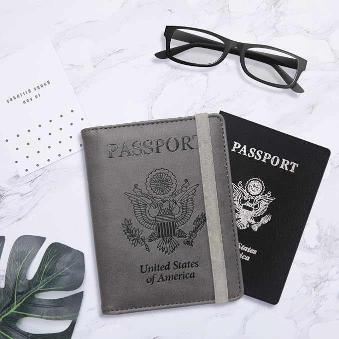 WALNEW Passport Holder for Travel, RFID Passport Wallet, Travel Essentials | PU Leather Passport Cover Case with Pen Holder, Travel Must Haves Accessories, Passport Book Holder for Women Men