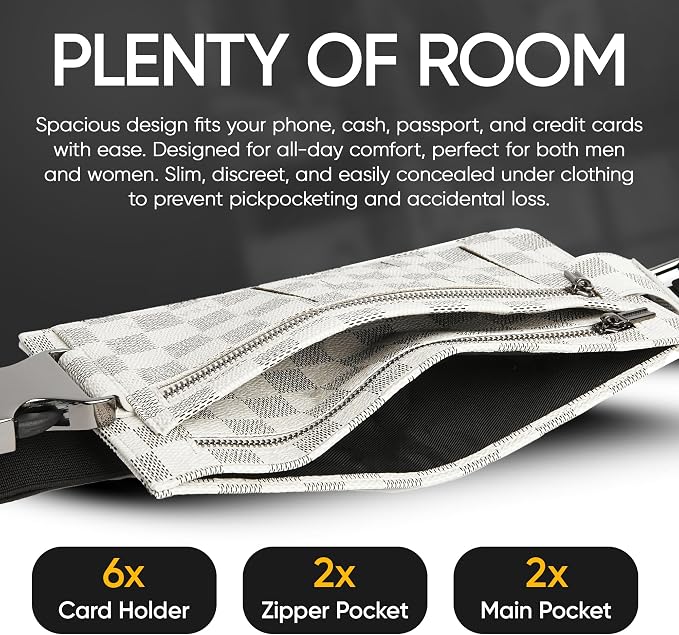 Luxury Travel Wallet – Hidden Money Belt, RFID-Blocking, Anti-Theft Passport Holder for Men & Women (White)