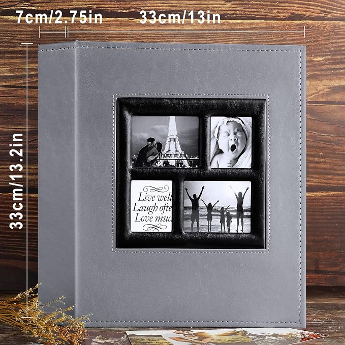Ywlake Photo Album 4x6 600 Pockets, Large Capacity Family Wedding Leather Picture Albums Holds 600 Horizontal and Vertical Photos Grey
