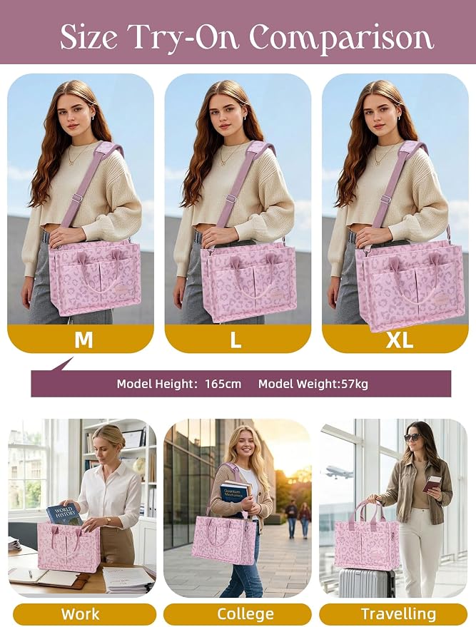 FIORETTO Canvas Tote Bag for Women with Zipper Closure & Individual Compartments for Work College for Teacher & Nurse