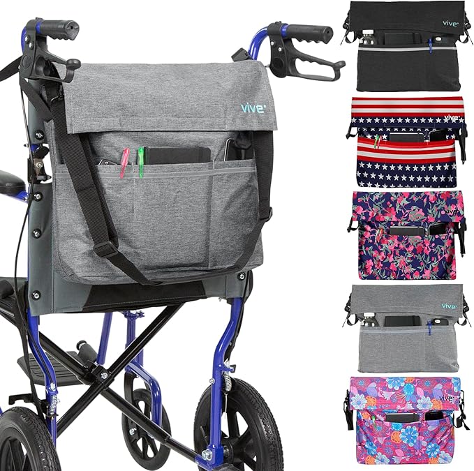 Vive XL Wheelchair Accessories Bag - Waterproof, Scratch-Resistant, Double-Stitched, Machine Washable for Adults, Seniors, 15 Colors - Storage Walker Backpack to Hang on Back