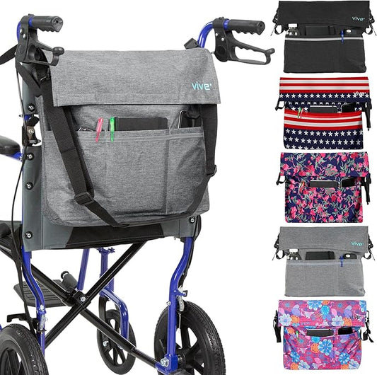 Vive XL Wheelchair Accessories Bag - Waterproof, Scratch-Resistant, Double-Stitched, Machine Washable for Adults, Seniors, 15 Colors - Storage Walker Backpack to Hang on Back