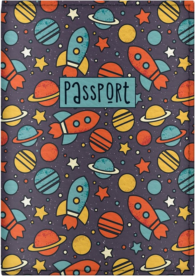 Passport Cover for Kids, Women and Men, Cute Travel Passport Holder (Dark Space)