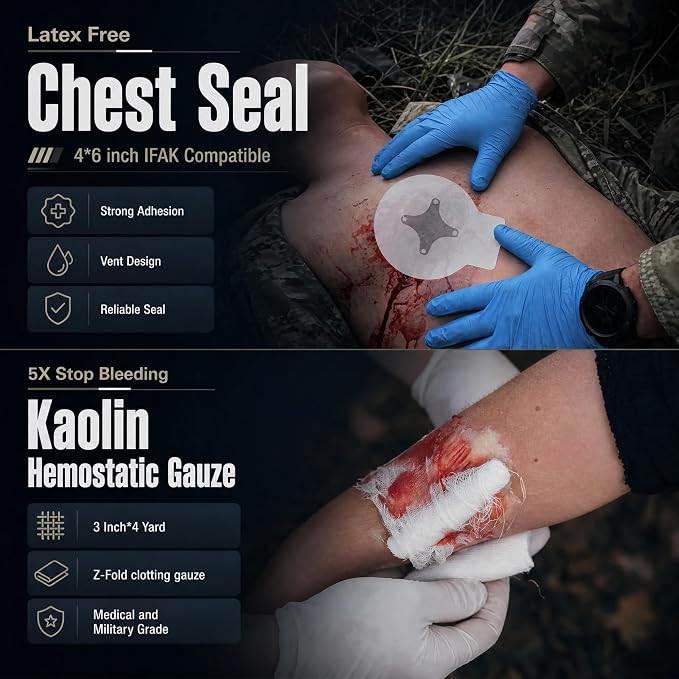First Aid Kits with 36" Splint Israeli Bandage Tourniquet Chest Seal, Trauma Kits Survival Gear and Equipment Multi-Purpose Emergency Tool Kits, IFAK Bag for Outdoor Camping Hunting Car Home