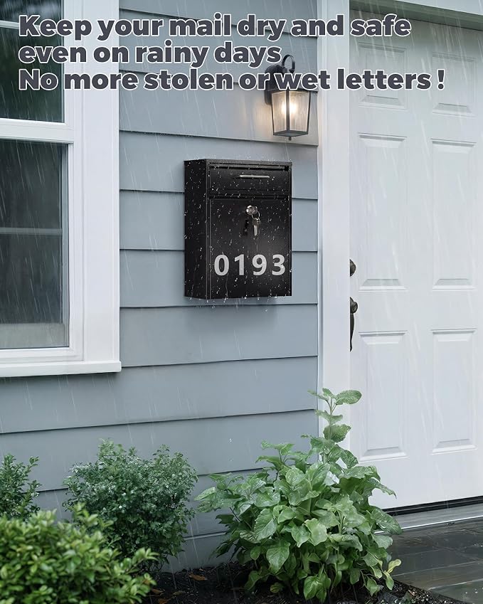 LAND·VOI Large Capacity Mailbox for Outside, Heavy Duty Rustproof, Locking Mailbox, 4 Replaceable Keys, Weatherproof Wall Mounted Mailbox for Residential & Apartment, 15.4"×11.8"×4.7", Black, Large