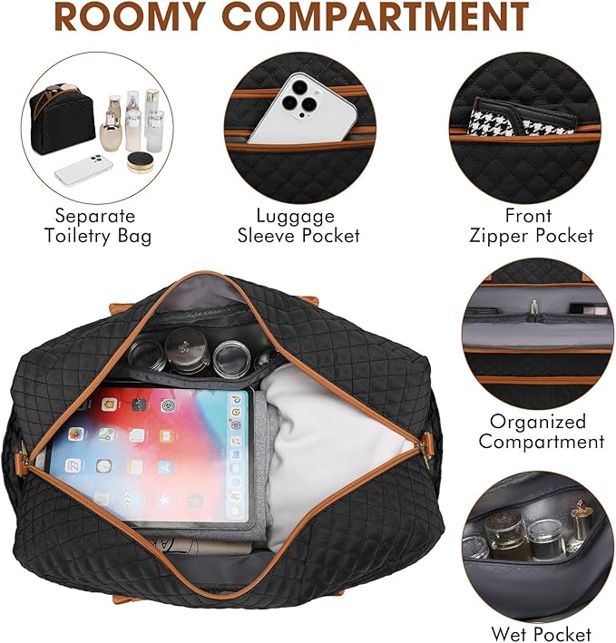 Large Women Travel Duffle Bag, Weekender Bags for Women with Shoe Compartment, Carry on Overnight Bag with Toiletry Bag, Gym Duffel Bag with Wet Pocket, Hospital Bags for Labor and Delivery 3 PCS Set