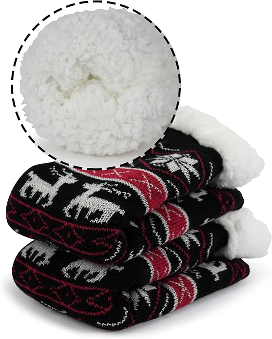 BenSorts Women Winter Thick Slipper Socks with Grippers Non Slip Warm Fuzzy Socks Christmas Gifts