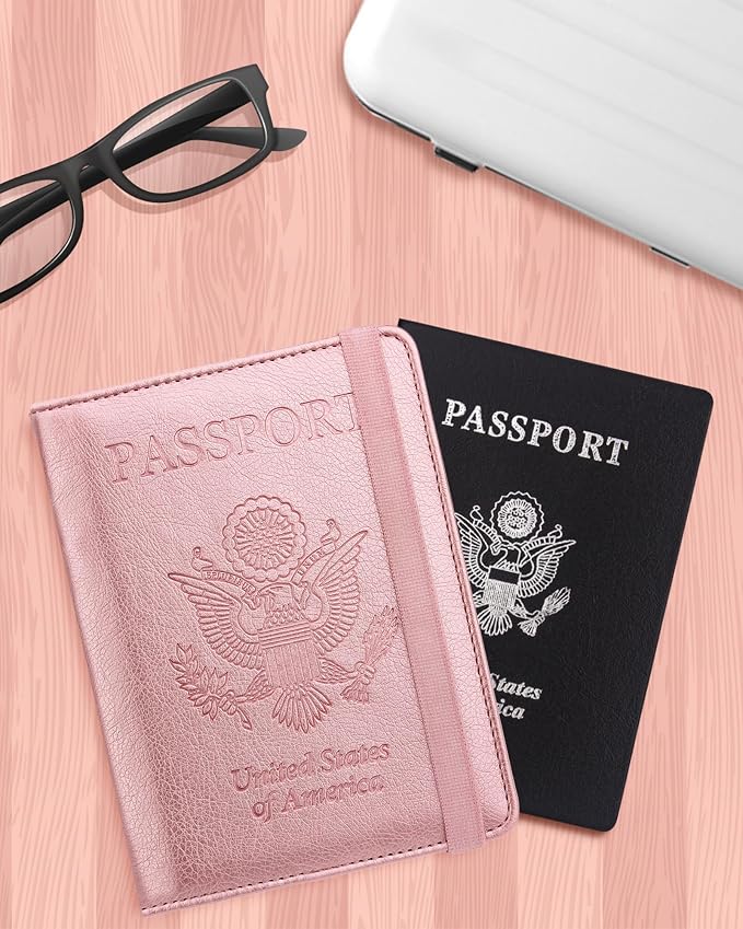 WALNEW Passport Holder for Travel, RFID Passport Wallet, Travel Essentials | PU Leather Passport Cover Case with Pen Holder, Travel Must Haves Accessories, Passport Book Holder for Women