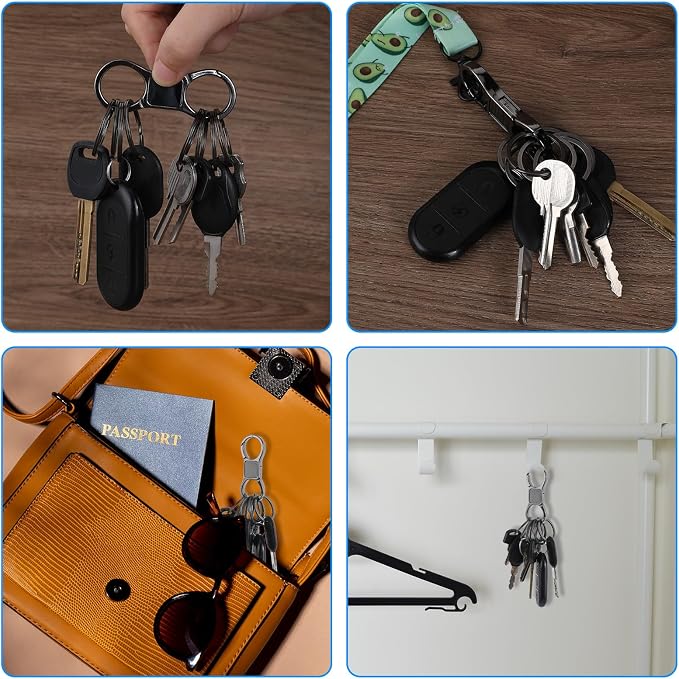 Styquenzer 2 Pcs Heavy Duty Key Chain with 8 Pcs Stainless Key Rings, Detachable, Organizer for Multiple Keys, Black, Unisex Adult