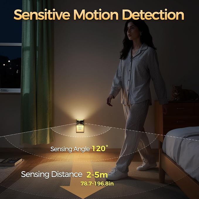DORESshop LED Night Light[2 Pack], Night Lights Plug into Wall, 3 Color Temperatures Plug in Night Light with Motion Sensor, Dusk to Dawn Sensor, Nightlights for Adults, Bedroom, 3CCT