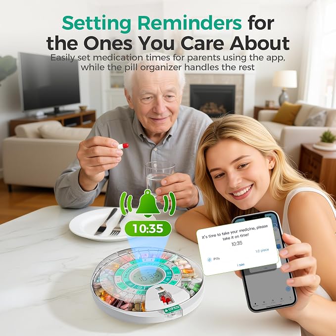Betife Automatic Pill Dispenser,28-Day Smart Bluetooth Pill Box, Easy Setup | App Support, Pill Case with 6 Alarms & Light Reminder, Electronic Medication Management for Seniors, Monthly Timer Dispenser