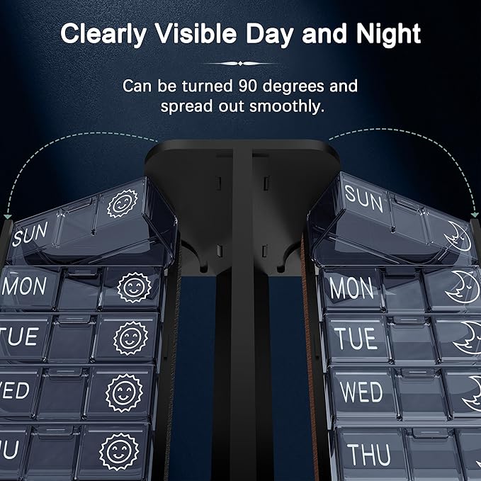 Pill Organizer 7 Day AM PM, Discreet 2 Times a Day Weekly Pill Box with Double Protection Shell, Large Capacity Portable Vitamin Case for Travel Meds & Medicine Organizer (Black and Brown)