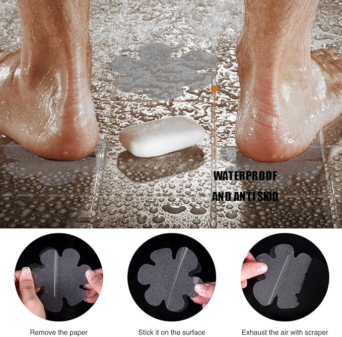 Original 24PCS Upgraded Gentle Bathtub Stickers Non-Slip, Safety Shower Treads Adhesive Appliques with Premium Scraper