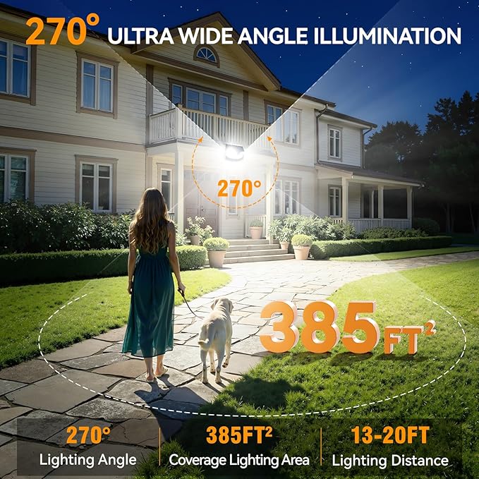 152LED Solar Motion Light Outdoor, 850LM Super Bright 3-Mode Motion Sensor Light, IP65 Waterproof, 270° Wide-Angle Security Light, Solar Powered Flood Lamp for Garden, Wall, Fence, and Garage (2 Pack)