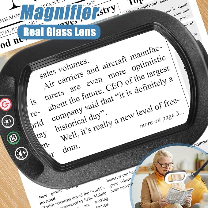 IVMAIE 10X Magnifying Glass with Light and Stand, Real Glass Lens, 5 Color Modes LED Dimmable Lighted, 3-in-1 Floor Lamp with Clamp, Hands Free Magnifier for Reading, Craft Close Work, Carbon Black