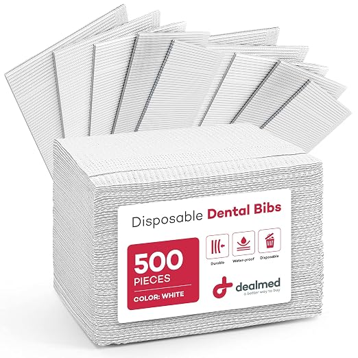Dealmed Disposable 13.5" x 18" Dental Bibs, Made in USA, 2-Ply Tissue/Poly, Bulk Tattoo Bibs, Great for First Aid Kits and Medical Facilities (White, Case of 500)