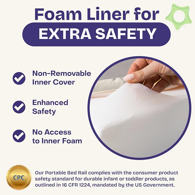 ComfyBumpy Bed Bumper for Toddlers 52" x 5" – Foam Rail Guard with Non-Slip Stability | Safer & More Secure Convex Design | Fits Twin, Full, Queen & King Mattresses