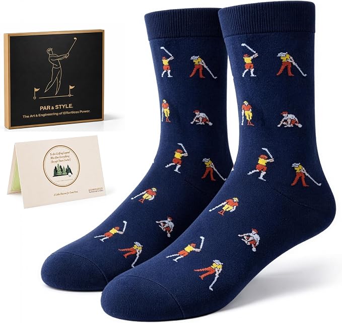 Funny Golf Gifts Socks for Men, Golf Accessories, Size 8-13 Gift Box & Card | Golf gifts for men, soft breathable crew socks, funny gift idea for birthdays, holidays, coworkers, husbands, or golf lovers