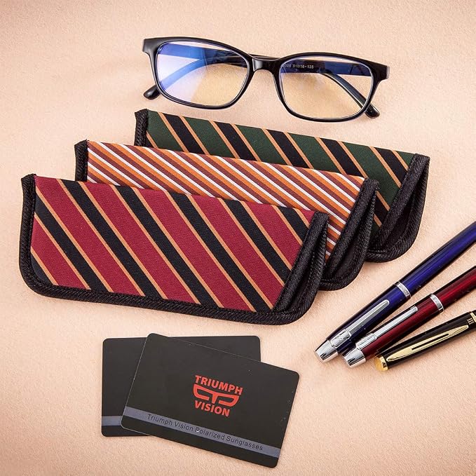 TRIUMPH VISION 3 Pack Reading Glasses Pouch Soft Case Eyeglass Sleeve Slim | Alternative to Bulky Case in bag, Lightweight Lined Padded Protect Optical lens Slip in, Cute Pattern Portable for Daily Use