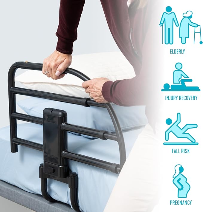 Able Life Click-N-Go Extendable Bed Rail for Wood Adjustable Bed Frames. Removable Bed Handle for Elderly Adults and Seniors, Fits King, Queen, Full, and Twin Beds, ASTM Safety Approved Bedrail