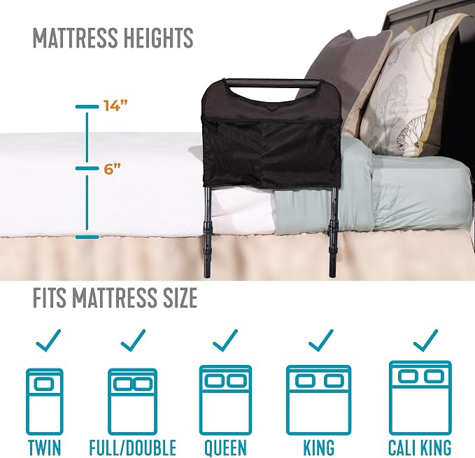Able Life Bedside Safety Handle, Padded Stand Assist Railing for Seniors, Height Adjustable Bed Rail with Pouch for Elderly Adults, Fits King, Queen, Full and Twin Beds, ASTM Safety Approved Bedrail
