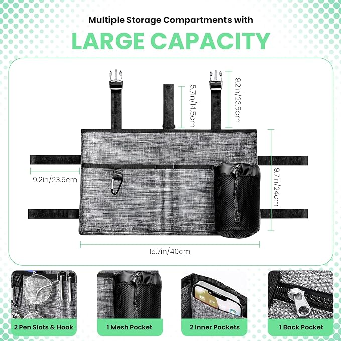Walker Bag with Cup Holder & Multiple Pockets – Large Capacity Folding Walker Organizer, Caddy with Side Bottle Pocket & Carry Handles – Walker Accessories for Seniors & Elderly (Gray)