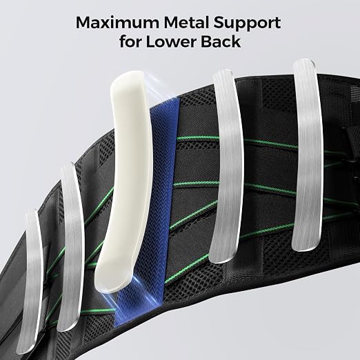 FREETOO Ergonomic Back Support Belt for Men Women Lower Back Pain with 7 Metal Stays, Comfy Back Brace with 3D Soft Pad