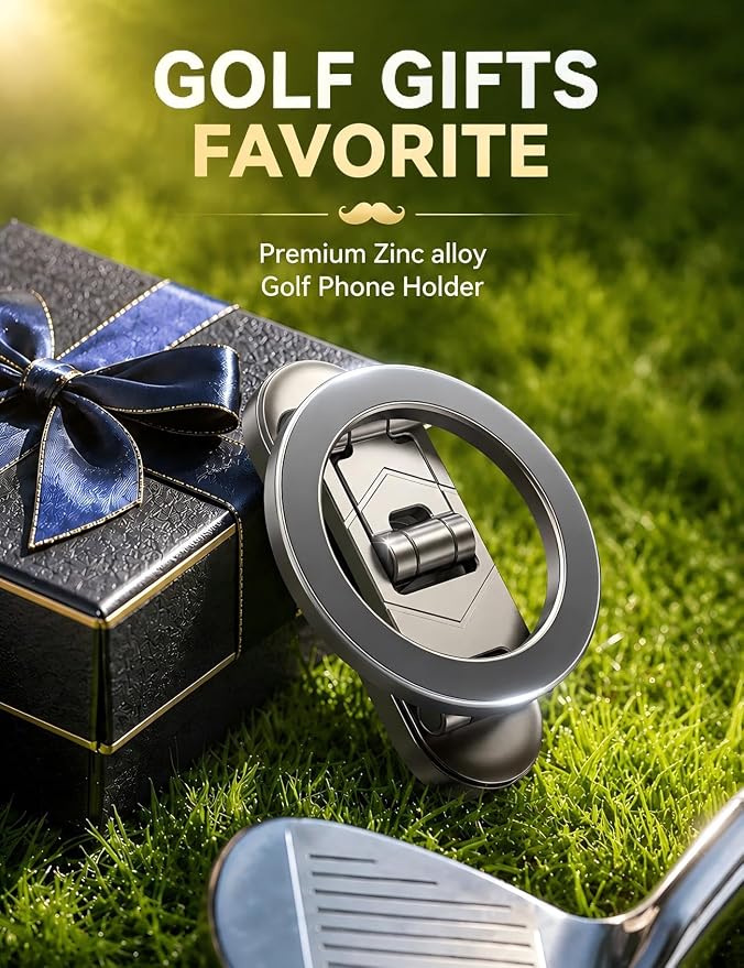Upgraded Magnetic Golf Cart Phone Holder, [Tri-Fold+All Alloy] 2026 Unique Gifts Golf Cart Accessories for Men Golfers Him Father, Compatible with MagSafe iPhone 17-12 for Club Car, EZGO, Yamaha