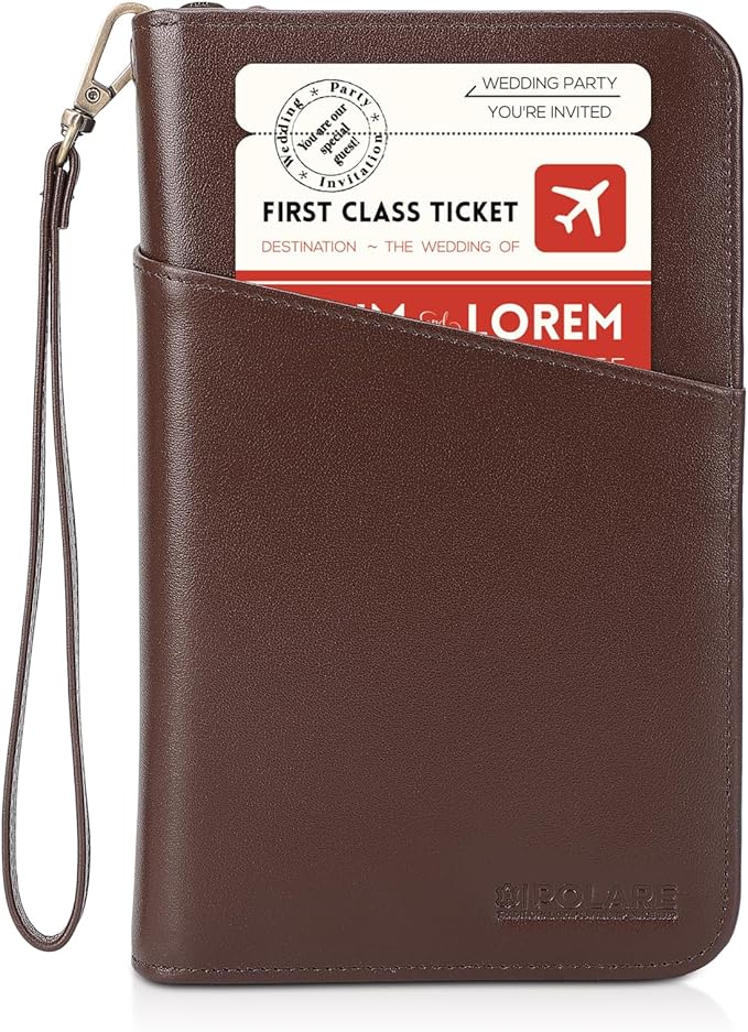 Polare Full Grain Leather Passport Holder Cover Case for Men and Women RFID Blocking Family Travel Wallet Holds 6 Passports (Coffee)