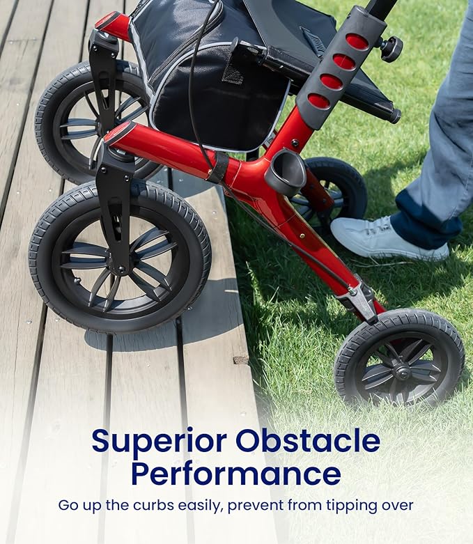 VOCIC Walker with Seat for Seniors, Z57 Outdoor Rollator Walker with 12" All Terrain Big Wheels, 7-Level Adjustable Height Rolling Walker with Safety Brakes, Storage Bag, Cup Holder