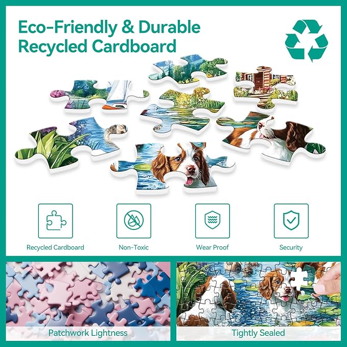 300 Piece Puzzles for Adults&Kids Large Piece, Summer Elderly Jigsaw Puzzles 300 Pieces – Dog Water Fun, Unique Artwork Perfection Game, Family Entertainment & Gift for Seniors(20.5" x 15")