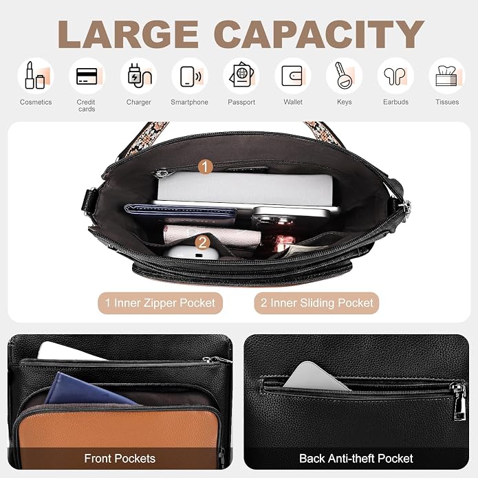 Anti-Theft Crossbody Purse for Women Travel Shoulder Bag