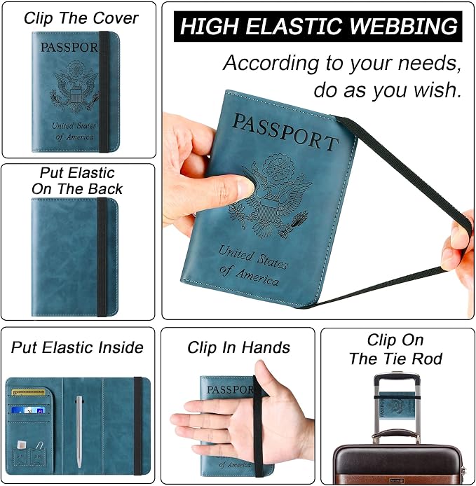 LOHASLIFE Passport Holder for Travel Essentials, Passport Cover Wallet | Leather Rfid Blocking Card Case, Travel Accessories, Vacation Luggage Must Haves, for Men Women