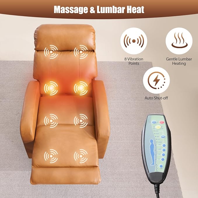 Breathable Air Leather Power Swivel Rocker Recliner, 2-Zone Electric Adjustment (Headrest Independent, Back & Footrest Linked), 270° Swivel, 8-Mode Massage & Heat, USB/Type-C, Side Pocket