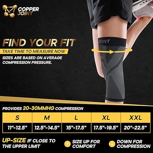 CopperJoint Pull On Knee Brace Women & Men Workout - Copper Infused Knee Sleeves for Men, Elastic Compression Knees Support Braces for Fitness, Volleyball, Basketball, Running, Sports - XLarge