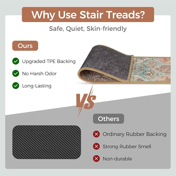 sarben 8"x30" Non Slip Stair Treads for Wooden Steps 15 Pack,Cedarwood Sage | Peel and Stick Carpet Stair Runner with TPE Adhesive Backing, Carpet for Added Safety, Pet and Senior Friendly