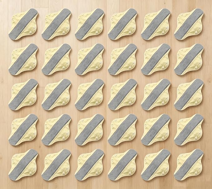 Reusable Washable Cloth Pads for Women, Leak-Proof Breathable Sanitary Pads, Absorbent Incontinence Pads for Daily & Postpartum Use (Yellow, 30 Pack)