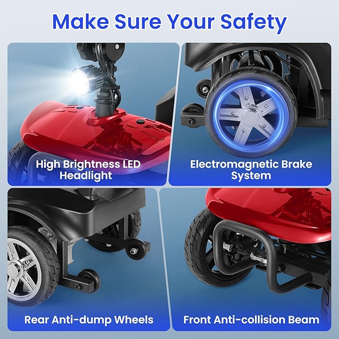 Wooken Mobility Scooters for Seniors, Adults, 4 Wheels Foldable Powered Mobility Scooter 264 lbs All Terrain, Compact Heavy Duty Electric Powered Wheelchair with Seat for Travel, Smart Safety System