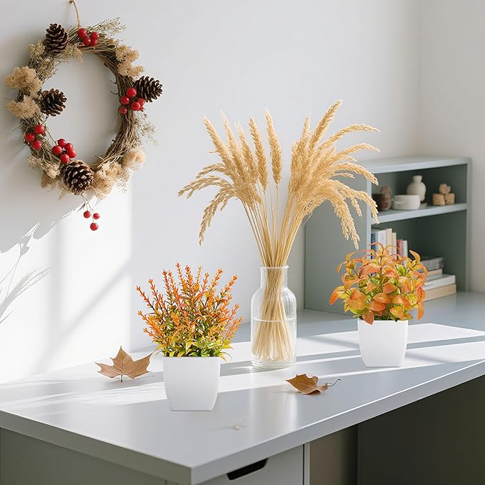 Der Rose 4 Pack Fall Fake Plants Mini Artificial Greenery Potted Plants Fall Decorations for Home Decor Indoor Office Table Room Farmhouse Bathroom Fall Decor