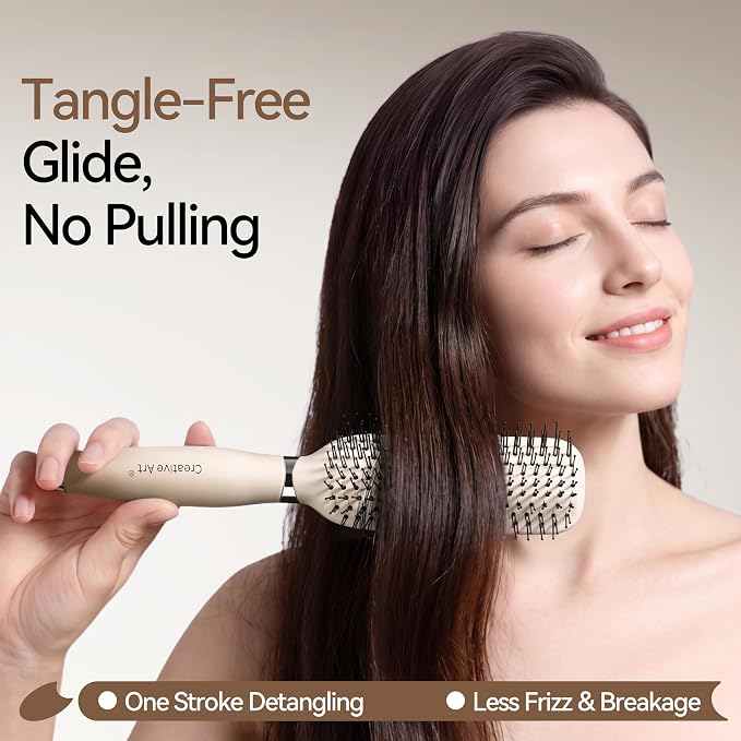 Detangling & Styling Hair Brush for Women Men, Wet& Dry Detangler Hairbrush | Dual-Length Nylon Bristles for Straight to Curly Hair Types, Eliminates Knots & Reduces Breakage, Cream Gradient