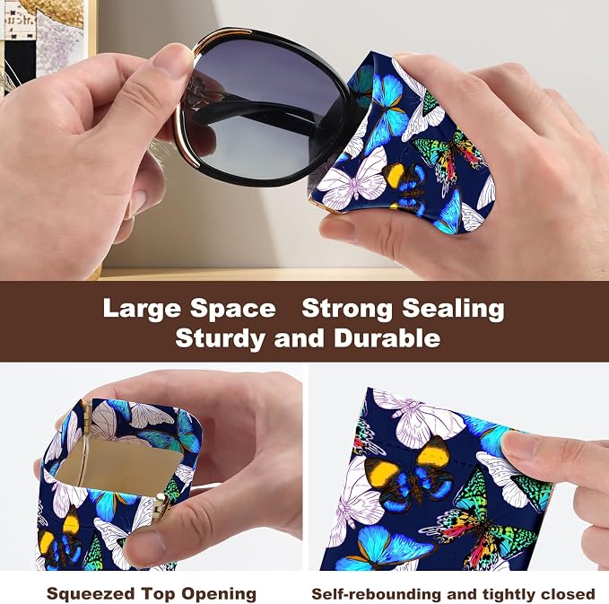 Anikathy 2Pcs Sunglass Eyeglass Glasses Case Soft PU Leather with Cleaning Cloth Cute Glasses Pouch Bag for Men Women Girs