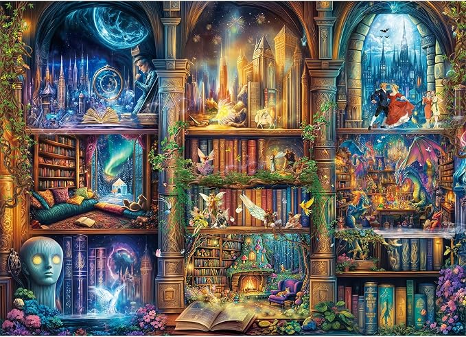 Puzzles for Adults 1000 Pieces, Enchanted Library Jigsaw Puzzle with 1:1 HD Poster, Perfect Interlocking No Dust, Stress Relief Ideal Gift for Family Games
