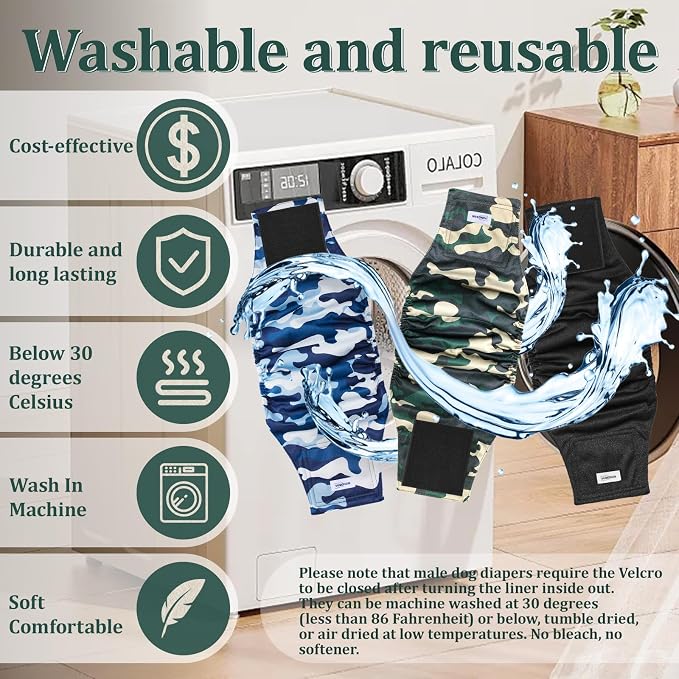 Reusable Dog Diapers Male, Premium Washable Belly Bands for Dogs, Pack of 5, High Absorbing Large Dog Wraps for Doggie & Puppy in Incontinence or Excitable Urination and Training(L)