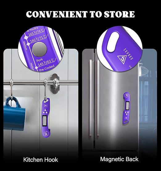 DOQAUS Meat Thermometer – Temperature Dial Thermometers for Cooking Backlight & Auto-Rotating Display, Kitchen Gadgets Essentials for BBQ Oven Grill Smoker Candy Purple