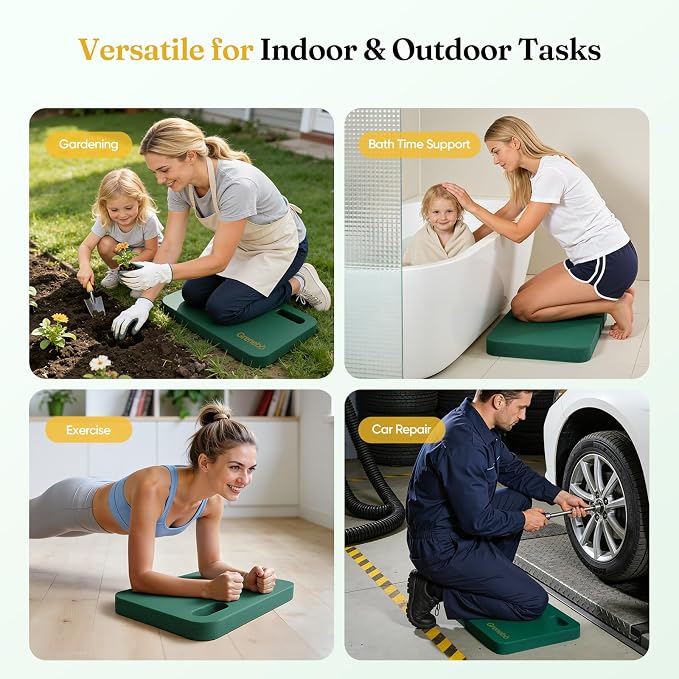 Grenebo 2-Pack Kneeling Pads, Extra Thick NBR, 17.3 x 11 x 1.6 in, Green | Soft NBR Foam Cushion for gardening kneeling pad use, Knee pad support for Gardening, Baby Bathing, Exercise and Work