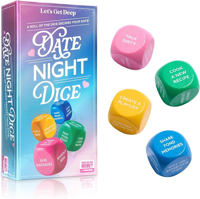Let’s Get Deep® Date Night Dice by Relatable, Roll for 200+ Unique Date Night Ideas, Gifts, and Wedding Gifts for Couples, Includes 4 Custom Dice and Instructions, Designed for Couples Ages 18+