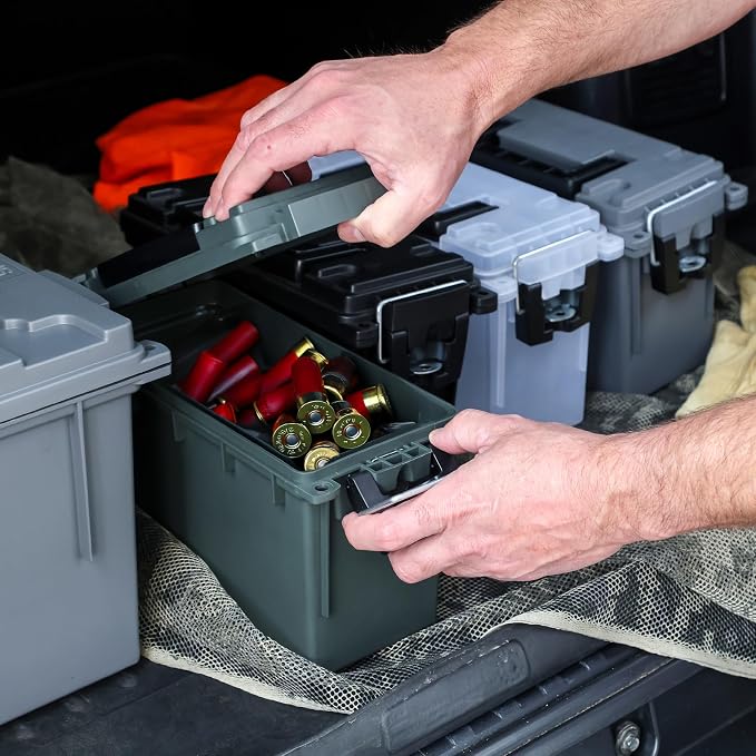 Sheffield Ammo Box Made in USA, Stackable Lockable Ammo Storage Box, Green | 4 Pack Lockable Storage Box, Water & Dust Resistant Dry Box, Secures Hunting Gear, Gun Accessories, Supplies, Bullets